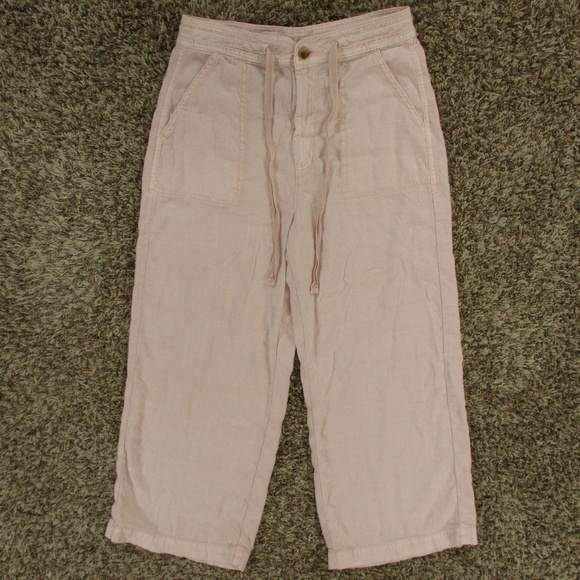 American Eagle Pants Women's 6 Pink Linen Wide Leg‎ Crop Capri Ankle High Rise - Picture 1 of 8